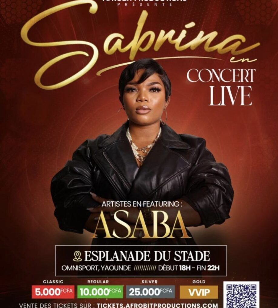 Affiche officielle Asaba × Sabrina Live — 04 juillet 2026, Esplanade Stade Omnisport Yaoundé. Crédit : Afrobit Productions.